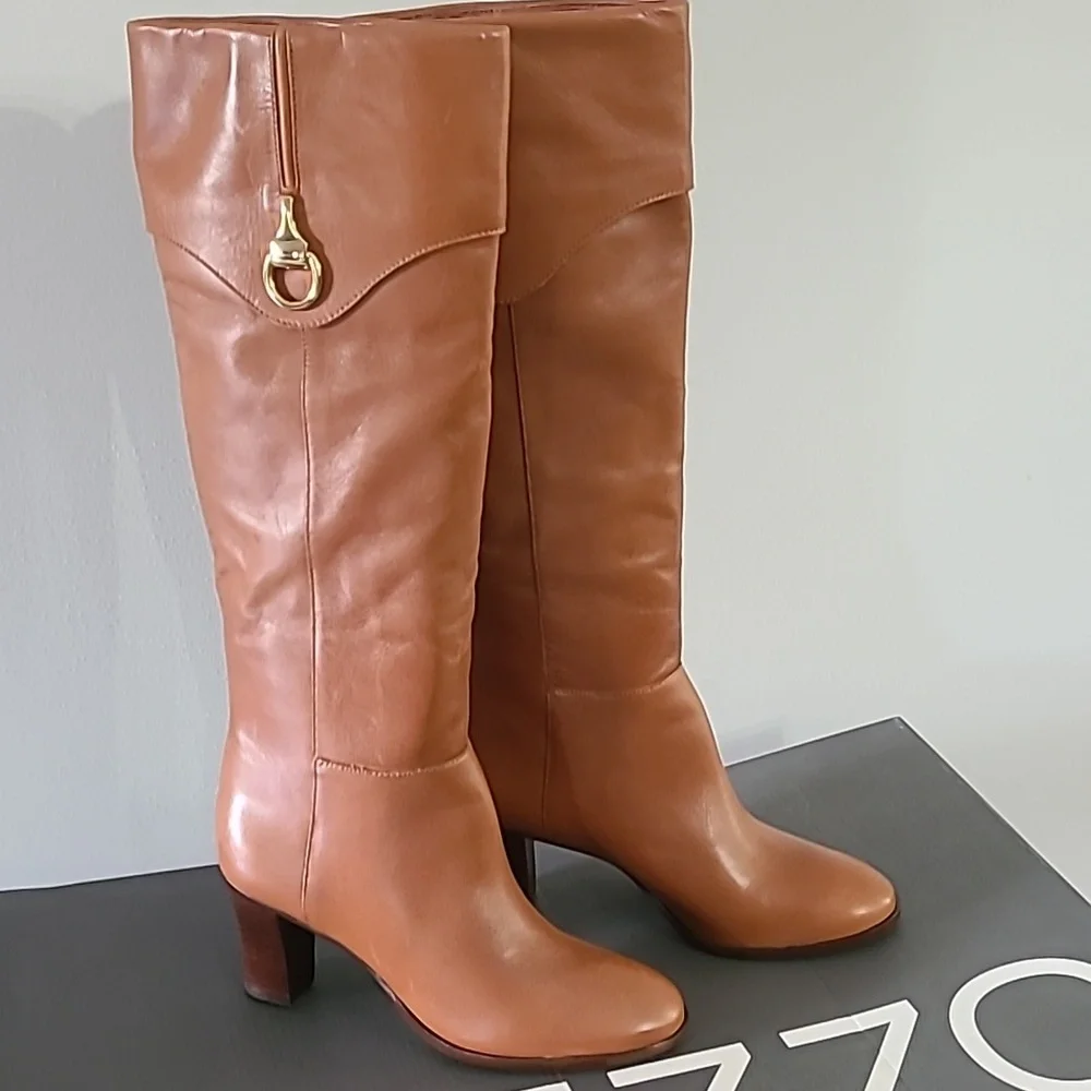 Women's Arezzo Vivian Caramel Leather Knee-High Boots NWB - Picture 3 of 6